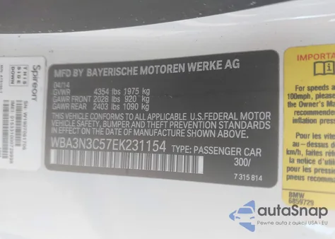 2014 BMW 428I from USA, damaged, VIN WBA3N3C57EK231154